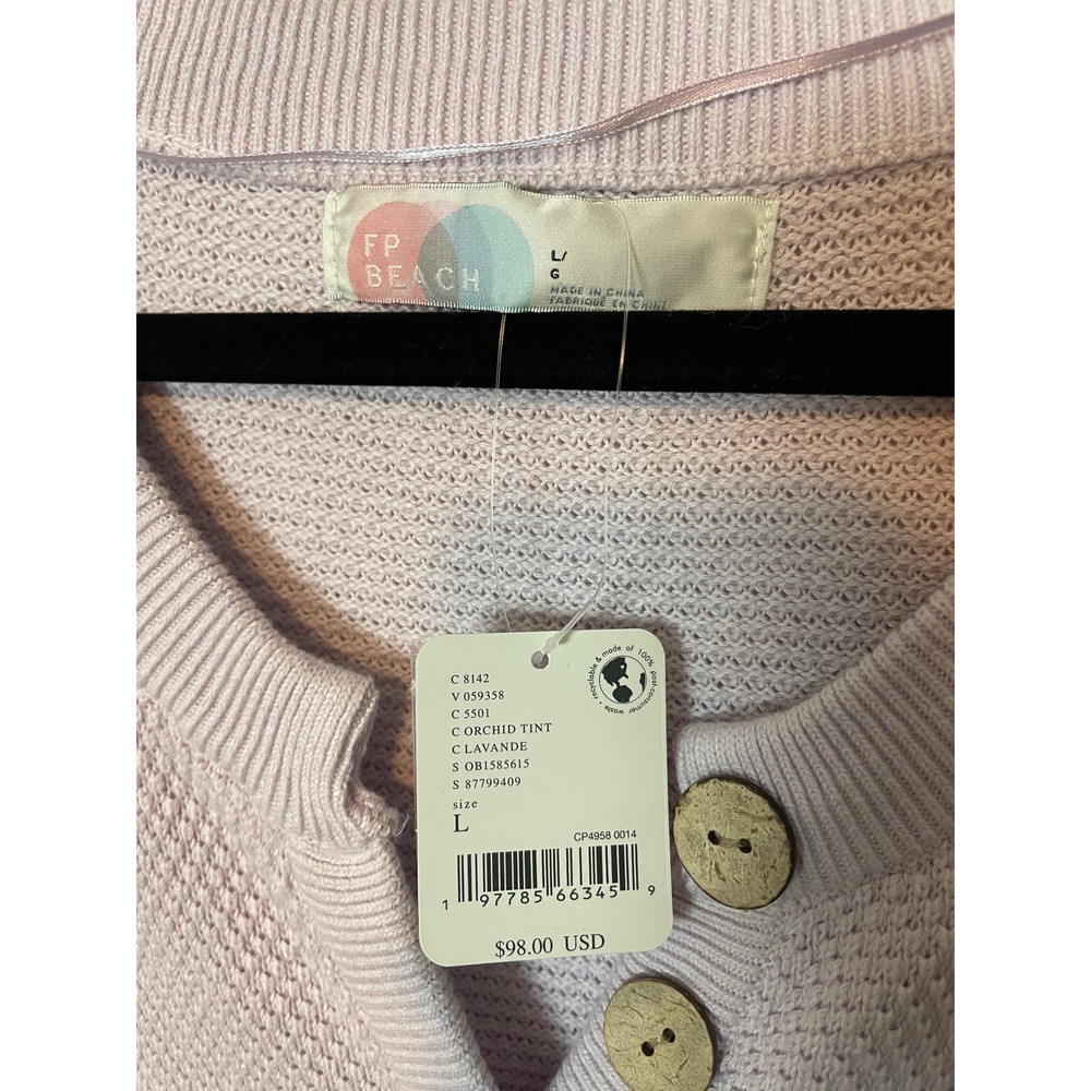 Free People Hailee Sweater Midi Dress Orchid Tint Lavender Cotton Henley Size L - Picture 6 of 8